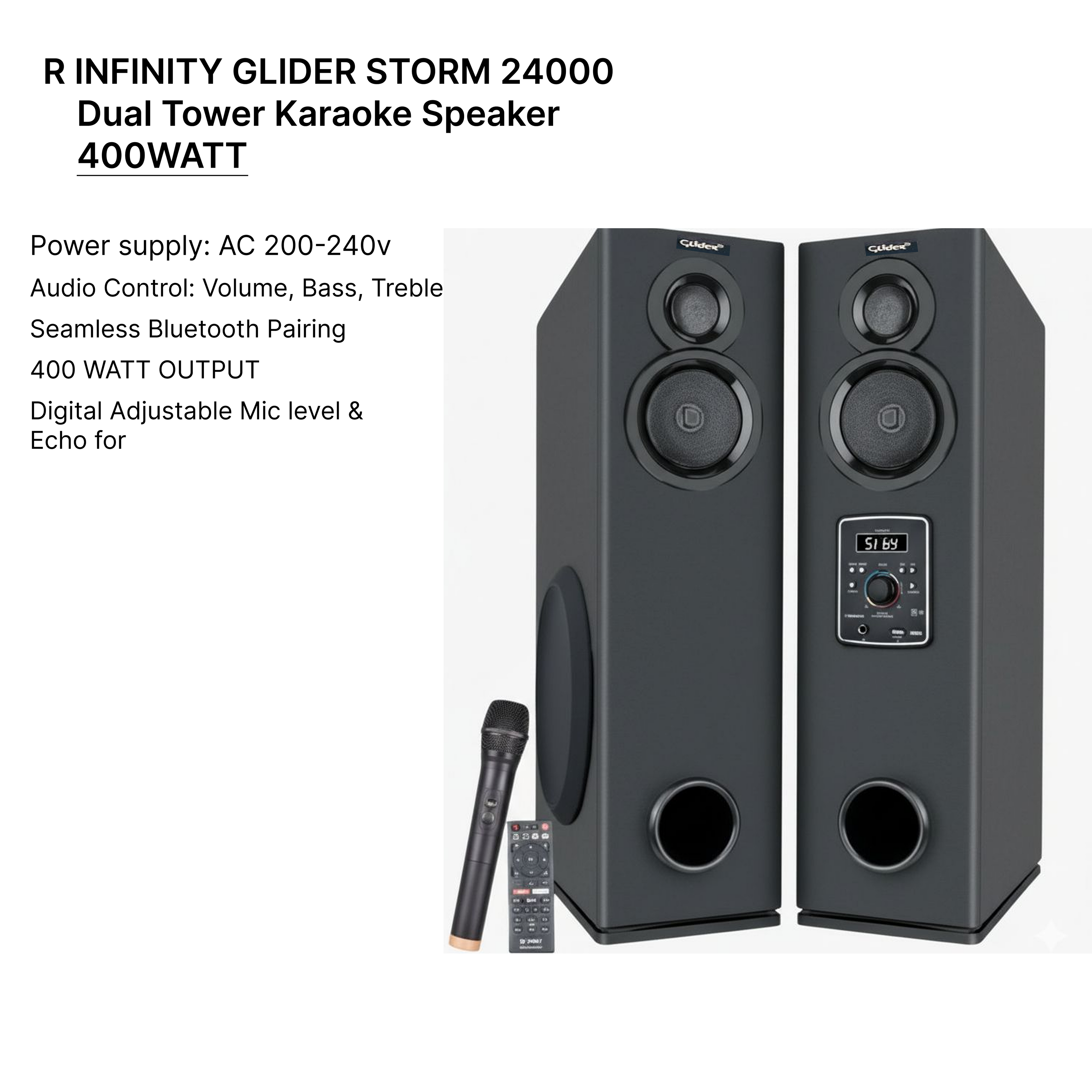 R INFINITY Storm 24000 400W Twin Tower Karaoke Speakers — 3/4 angled view