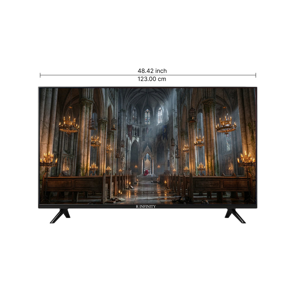 R INFINITY 55 Inch 4K HDR WebOS Smart LED TV — 3/4 angled view