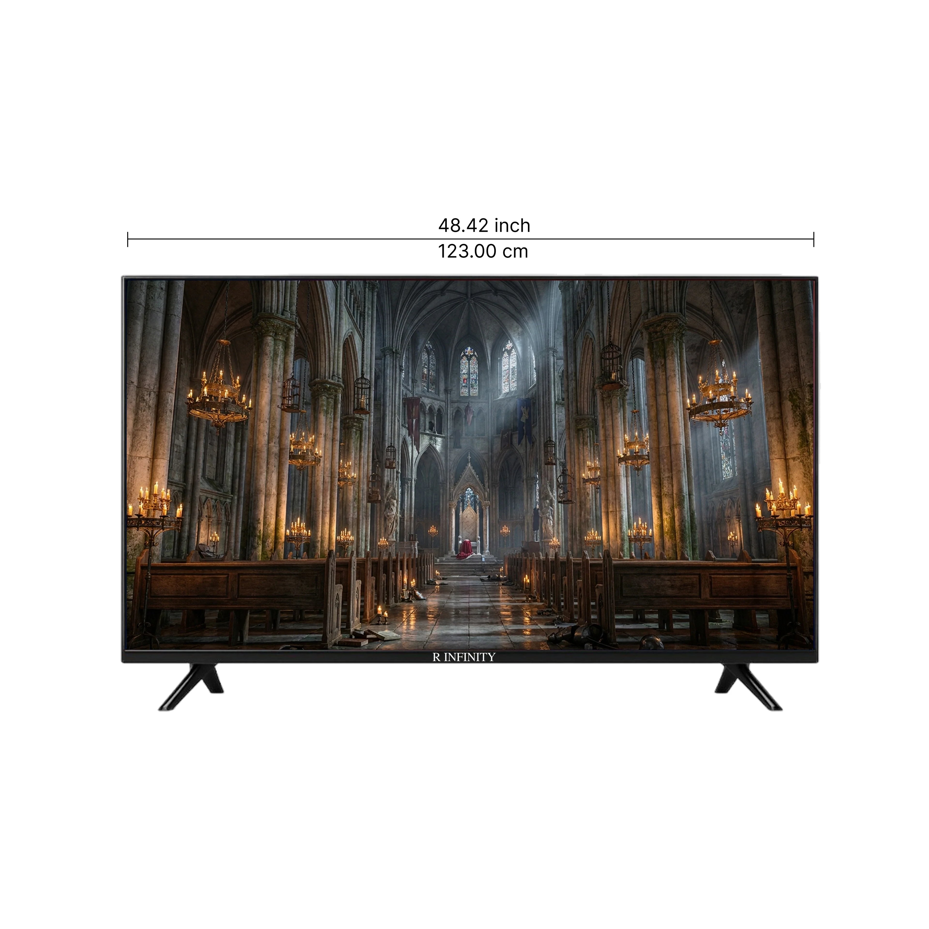 R INFINITY 55 Inch 4K HDR WebOS Smart LED TV — 3/4 angled view