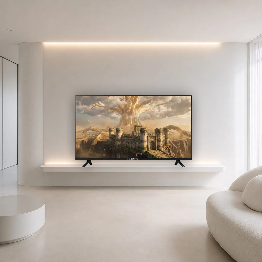 R INFINITY 75 Inch 4K HDR WebOS Smart LED TV — front view