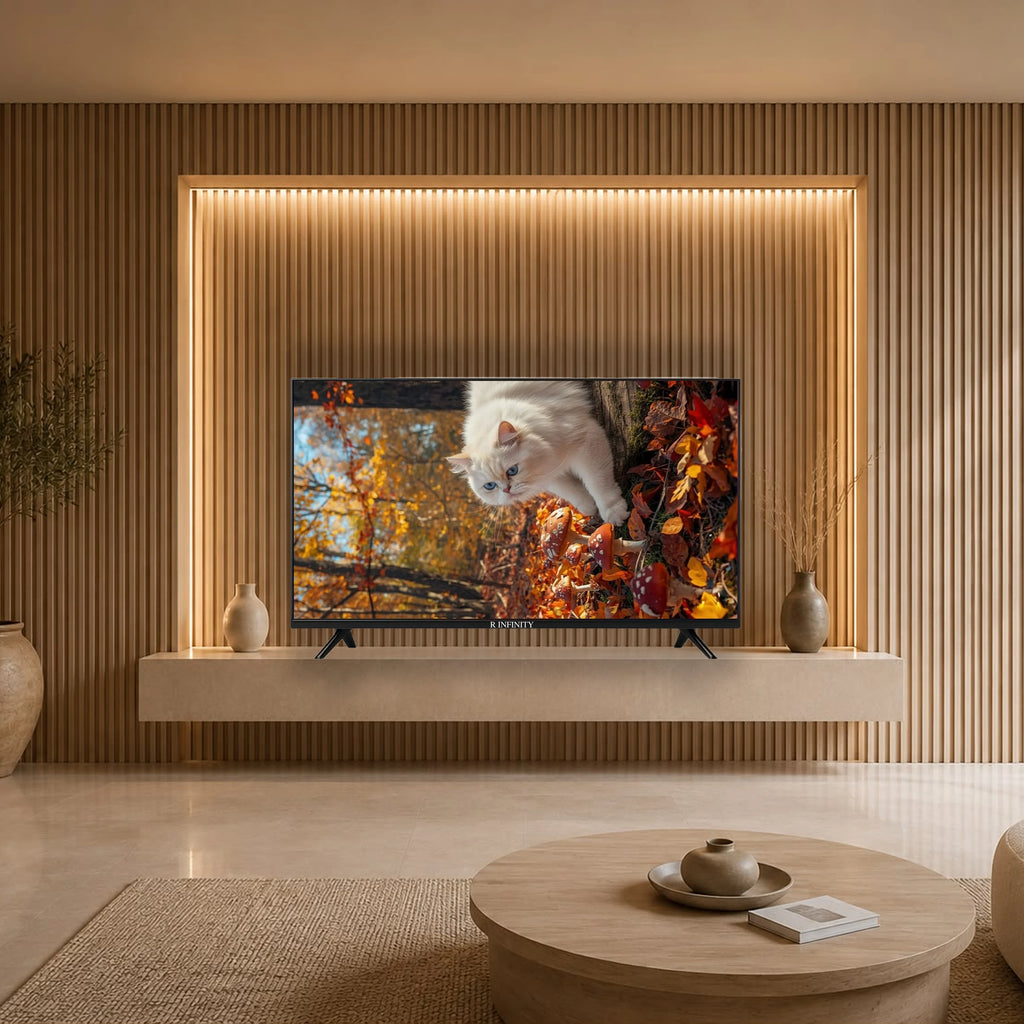 R INFINITY 85 Inch 4K HDR WebOS Smart LED TV — front view