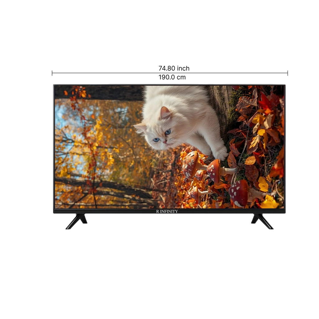 R INFINITY 85 Inch 4K HDR WebOS Smart LED TV — 3/4 angled view